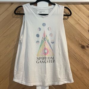 Spiritual Gangster White Tank Top with Colorful Geometric Design